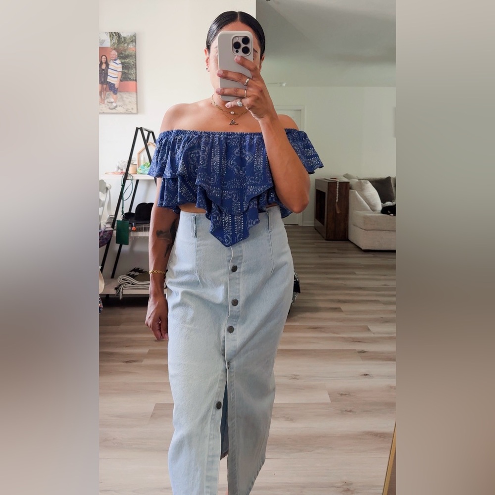 VINTAGE BUTTON DOWN DENIM MIXI SKIRT - Picture 2 of 8
